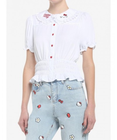 Hello Kitty Lace Girls Woven Button-Up Top $13.09 Tops
