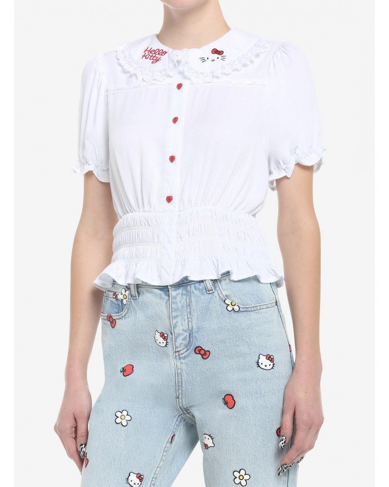 Hello Kitty Lace Girls Woven Button-Up Top $13.09 Tops