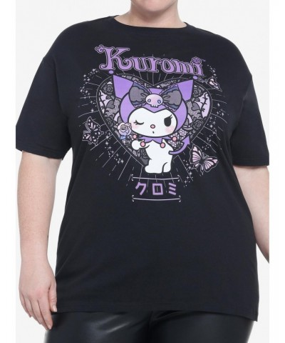 Kuromi Lace Heart Boyfriend Fit Girls T-Shirt Plus Size $10.63 T-Shirts