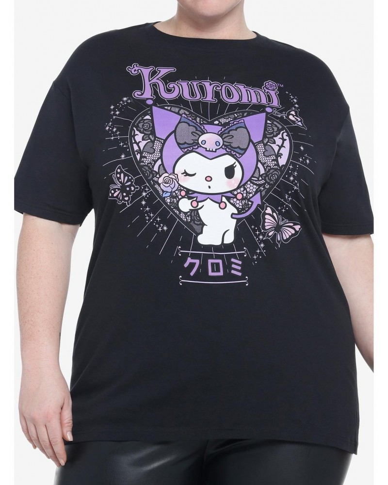 Kuromi Lace Heart Boyfriend Fit Girls T-Shirt Plus Size $10.63 T-Shirts
