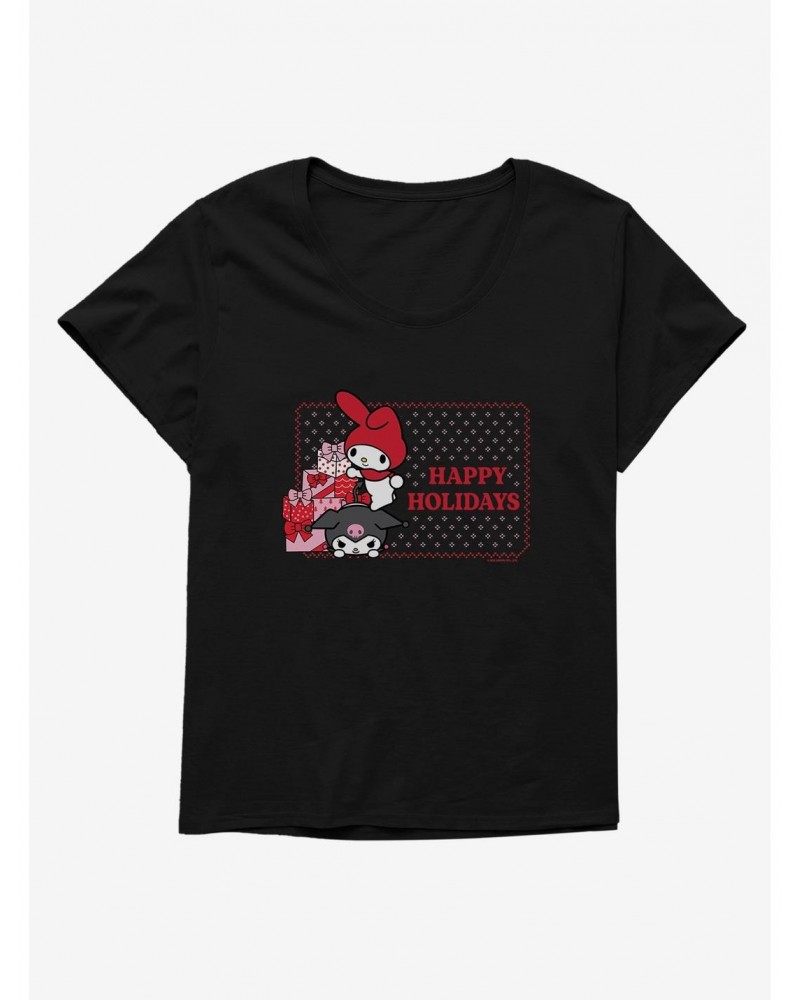 My Melody & Kuromi Holiday Presents Ugly Christmas Girls T-Shirt Plus Size $10.29 T-Shirts