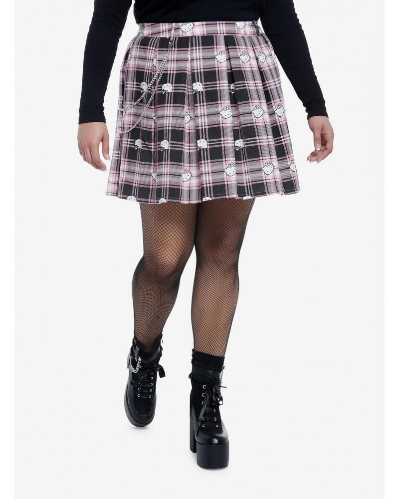 Hello Kitty Black & Pink Plaid Pleated Skirt Plus Size $12.21 Skirts