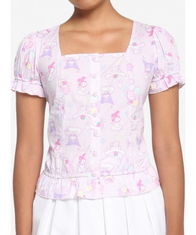 Hello Kitty And Friends Pastel Ruffle Girls Button-Up Top $6.40 Tops
