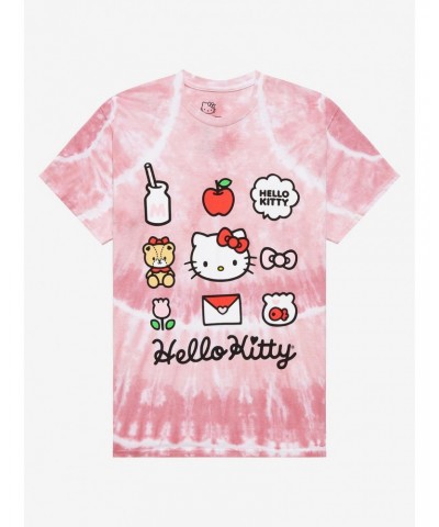 Hello Kitty Pink Grid Tie-Dye Boyfriend Fit Girls T-Shirt $9.47 T-Shirts
