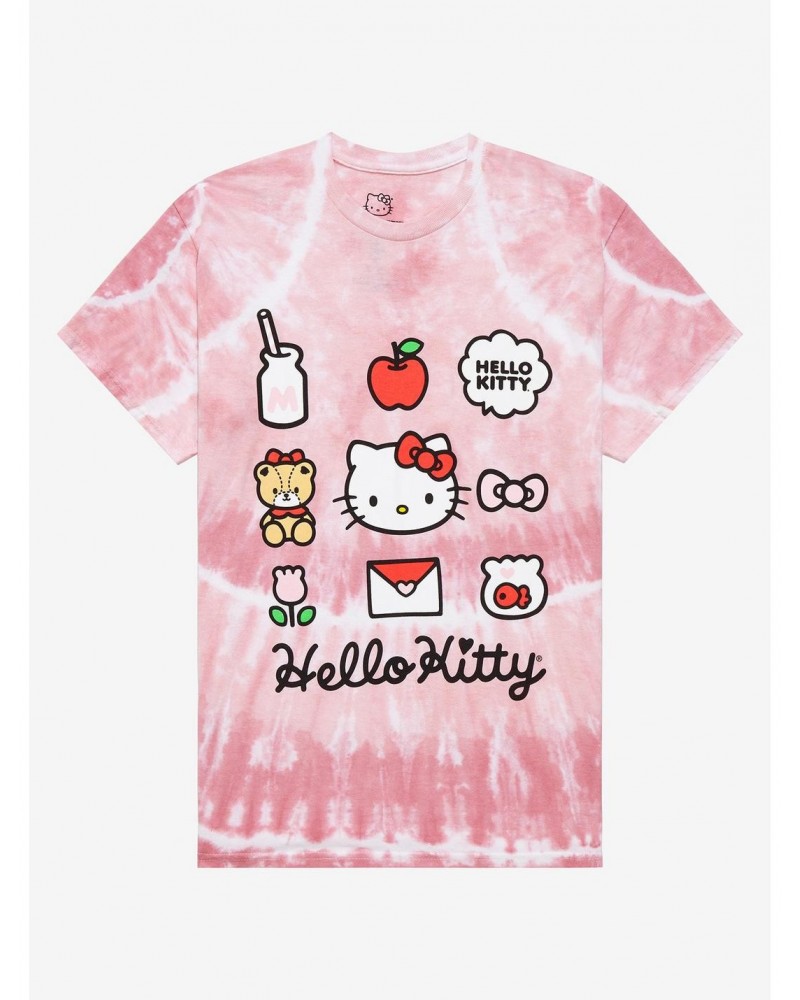 Hello Kitty Pink Grid Tie-Dye Boyfriend Fit Girls T-Shirt $9.47 T-Shirts