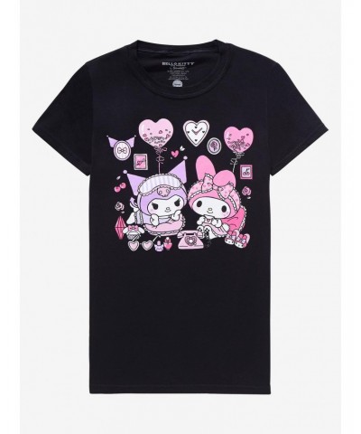 My Melody & Kuromi Black Slumber Party Pastel Girls T-Shirt $6.05 T-Shirts