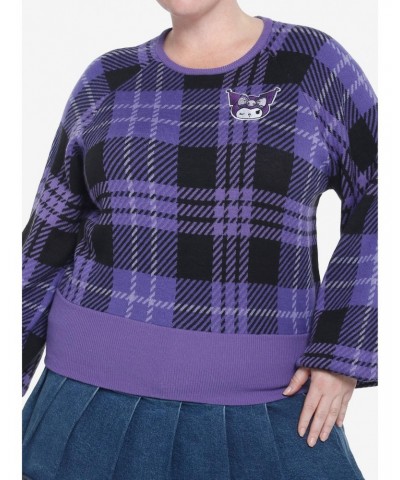 Kuromi Purple Plaid Knit Girls Sweater Plus Size $16.77 Sweaters