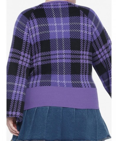 Kuromi Purple Plaid Knit Girls Sweater Plus Size $16.77 Sweaters